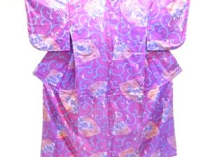 大正ロマン　扇に花唐草模様織出し銘仙着物